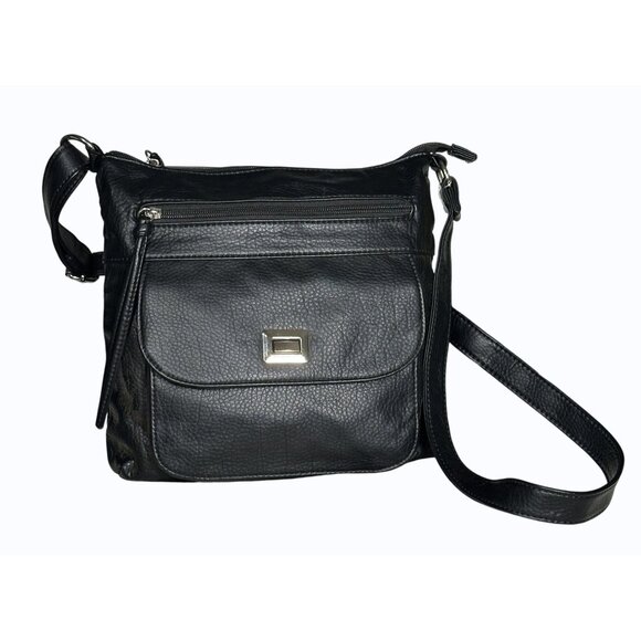 Bueno Vegan Black Leather Crossbody bag Adjustable Strap & Multiple Pockets - Picture 1 of 11